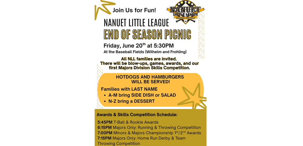 End of Season Picnic Friday 6/20