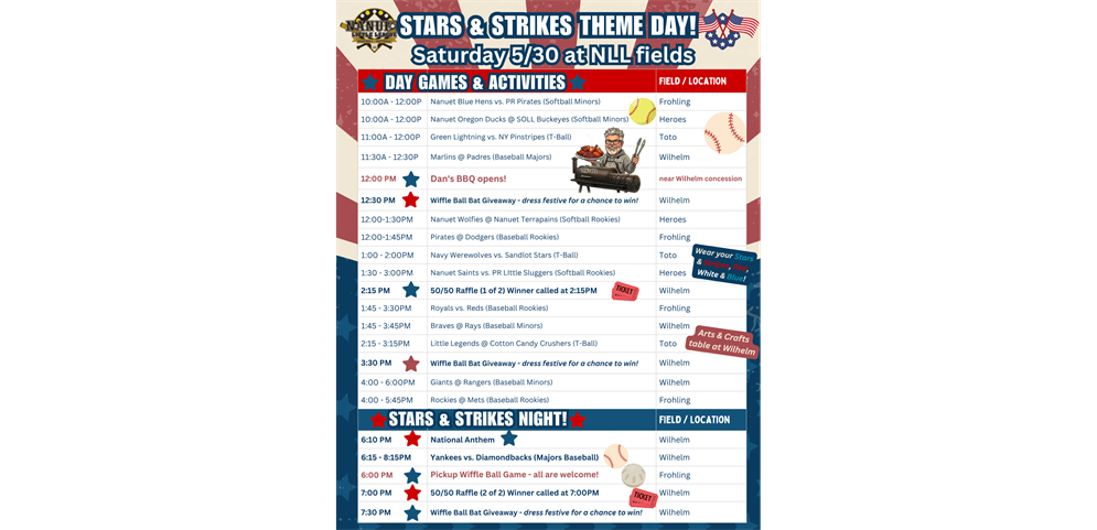5/30 Game & Activities Schedule